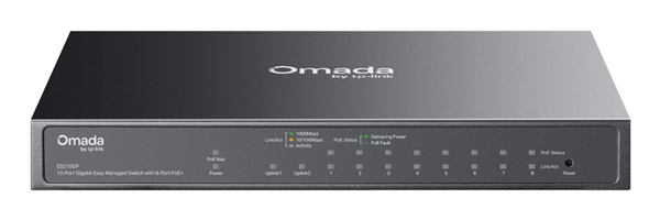 SWITCH SEMIGESTIONABLE TP-LINK OMADA ES210GP 10P 9xLAN 1Gb 8xPoE+ 1x COMBO SFP RJ45 METAL