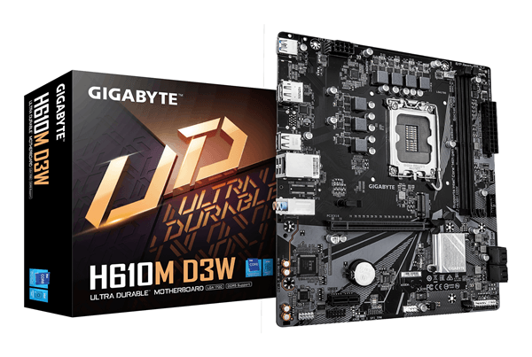 Placa Intel GIGABYTE H610M D3W Placa Base - Compatible con procesadores Intel Core de 14ª generación, VRM de 5+1+1 fases, hasta 5600MHz DDR5, 1x