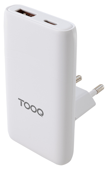 Tooq Cargador pared GAN USB-C/PD + USB-A/QC 65W