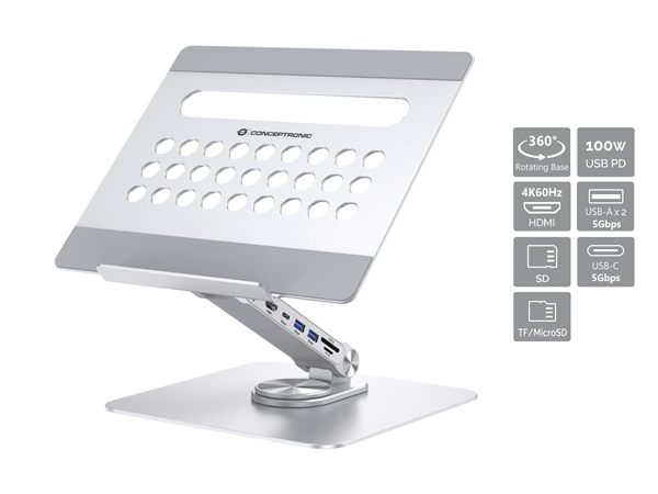 DOCKING USB-C CON SOPORTE CONCEPTRONIC 1xHDMI 4K 2xUSB-A 3.0 1xUSB-C 1xUSB-C PD 100W 1xSD/SDMICRO