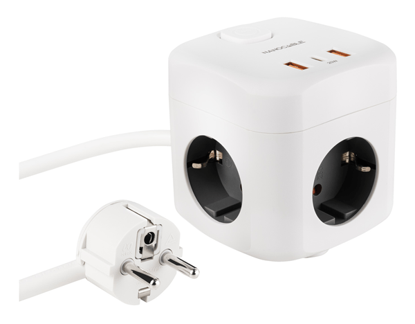 Nanocable Base de enchufe con 3 USB c/ interruptor