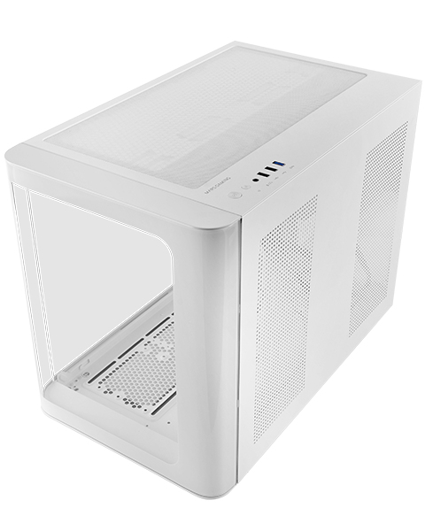 MARS GAMING MC-FUSIONM, Caja Gaming Micro-ATX, Ventana Lateral y Frontal Curvo de Cristal Templado Continuo, Minitorre PC Doble Cámara, Soporte Refri