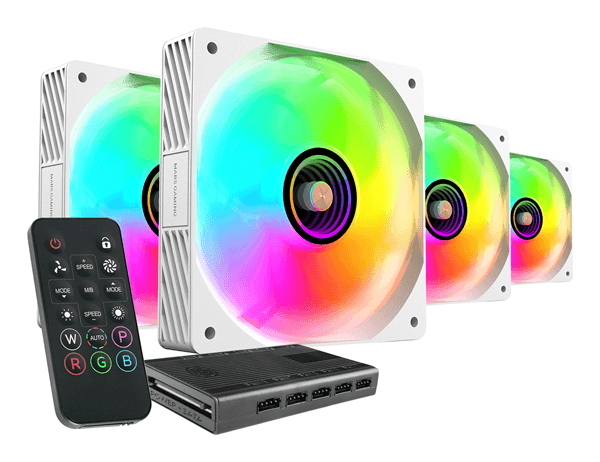 KIT 4xVENTILADOR INTERNO ARGB MARS GAMING MF3DPROKIT BLANCO 120mm ARGB HUB RF REMOTE