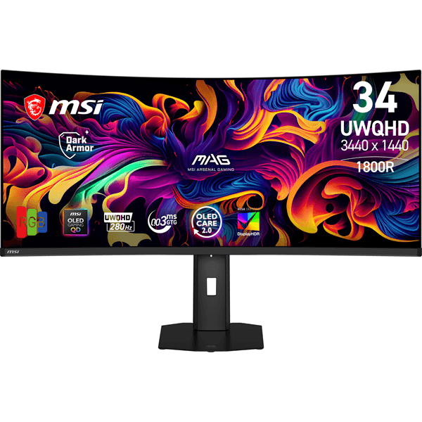 MSI MONITOR MAG 341CQP QD-OLED X28. 34.18" QD-OLED CURVE 1800R. 3440x1440 . 280HZ. NEGRO