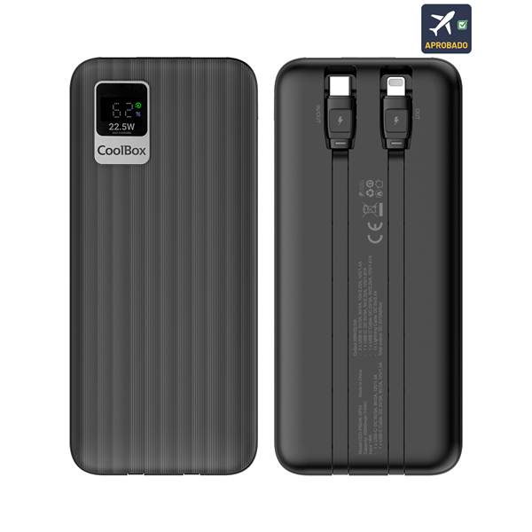 POWERBANK COOLBOX DP20 20000MAH CABLE INTEGRADO NEGRO
