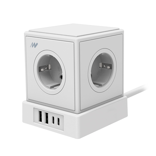 REGLETA NETWAY CABLE CUBO 4 TOMAS+ 4 USB