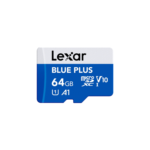LEXAR 64GB BLUE PLUS MICROSDHC UHS-I WITH SD ADAPTER, UP TO 100MB/s READ C10 A1 V30 U3