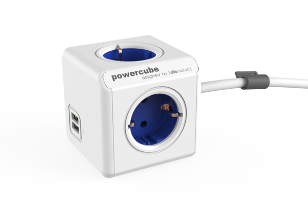 ADAPTADOR Y ENCHUFE MULTIPLE AZUL 4 TOMAS + 2 USB ALARGO 1,5M