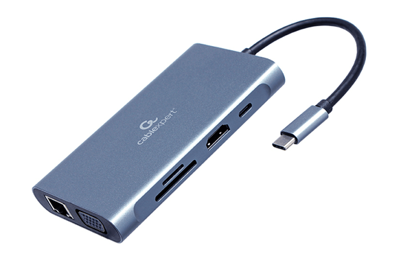 ADAPTADOR MULTIP GEMBIRD USBC 7EN1 HUB3.0,HDMI,VGA,PD,LECTOR TARJETAS,AUDIOGRIS