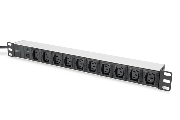 1U Aluminum PDU 19 10x IEC C13 10A 2500W 250VAC 50/60Hz overl-prot.,1xC14