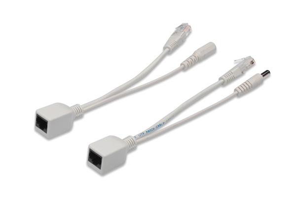 Passive PoE Cable Kit 1x Splitter PD cable 1x Injector PSE cable White Jack diameter 5.5mm/2.1mm