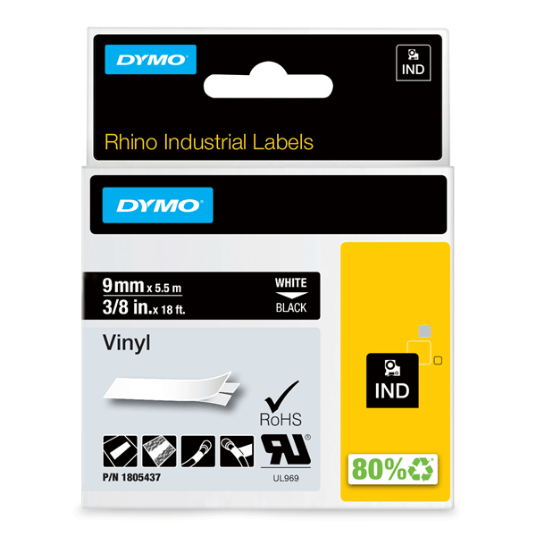 DYMO RHINO Cinta ID1-9 Blanco/negro vinilo