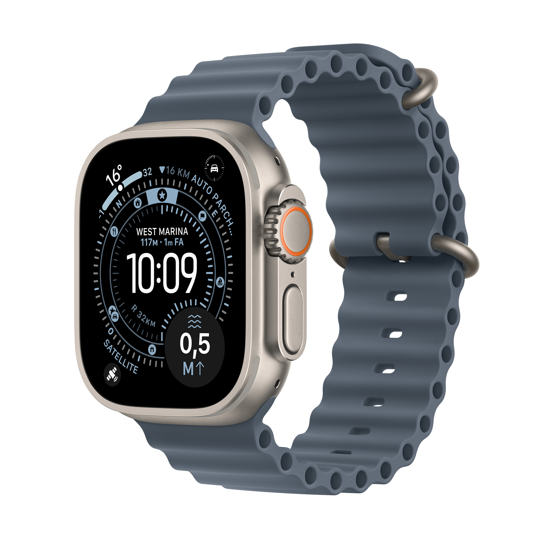 Apple watch ultra 3 gps + cellular 49mm natural titanium case with anchor blue ocean band