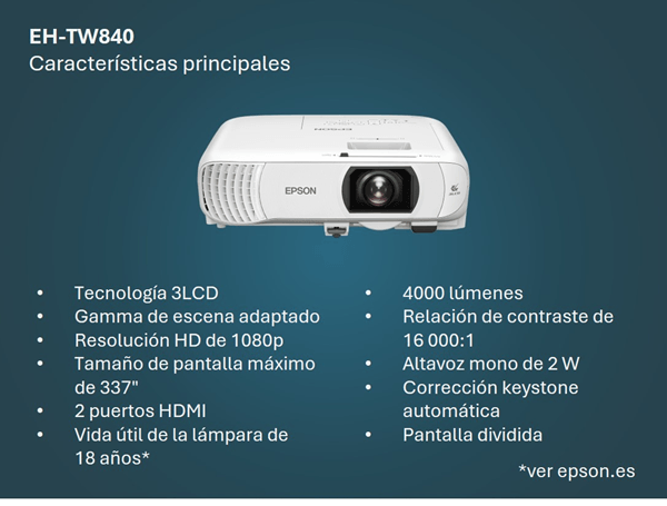 Epson proyector eh-tw840 with hc lamp warranty – imagen 2