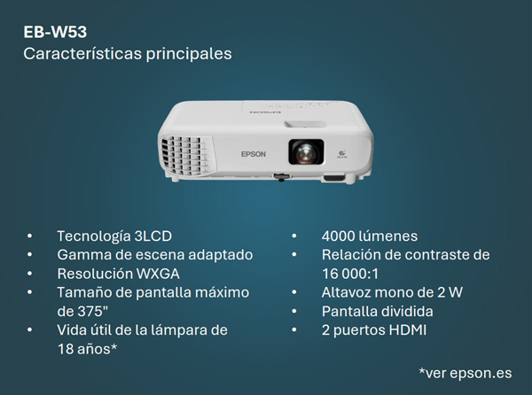 Epson proyector eb-w53 modelo sustituto del eb-w06 (descontinuado)