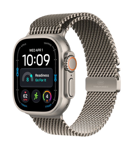 Apple Watch Ultra 4 GPS + Cellular 49mm Natural Titanium Case with Natural Titanium Milanese Loop - L