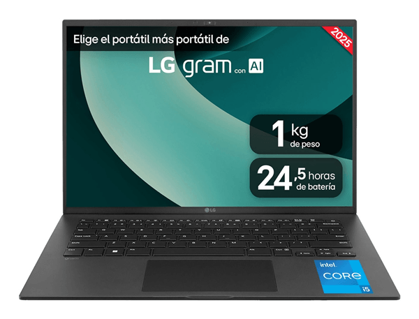 Portátil 14″ LG gram – 14ZD90RU, Intel® Core™ i5, 8 GB RAM, 256 GB SSD, Panel IPS WUXGA (1920X1200), Ligero 999 g, 24,5 h, Negro, Sin sistema operativo – 14ZD90RU-G