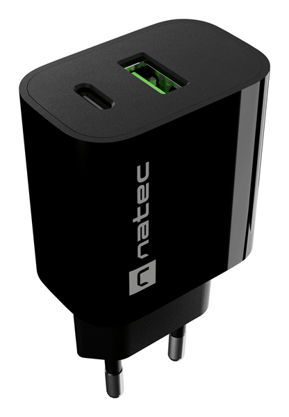 CARGADOR NATEC RIBERA 20W 1XUSB-A QC3.0 + 1XUSB-C PD3.0 NEGRO