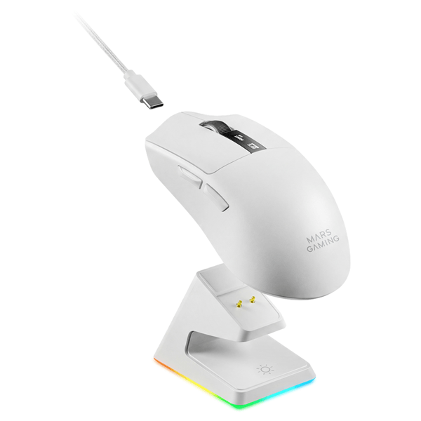 MOUSE MARS GAMING WIRELESS Y BLUETOOTH MMW-ELITEW TRI-MODE 2.4GHZ BT 5.4 6 BOTONES 20000 DPI BLANCO