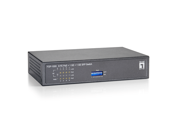 SWITCH NO GESTIONABLE LEVEL ONE FGP-1000 10P 8xPoE 100Mb 1xGb 1xGb SFP 120W CARCASA METALICA