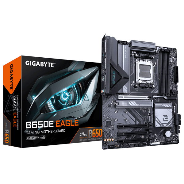 Placa AMD GIGABYTE B650E EAGLE Placa Base – Procesadores AMD Ryzen 9000 Series, VRM de 8+2+2 fases, hasta 8200 MHz DDR5 (OC), 1x PCIe 5.0 + 2x P