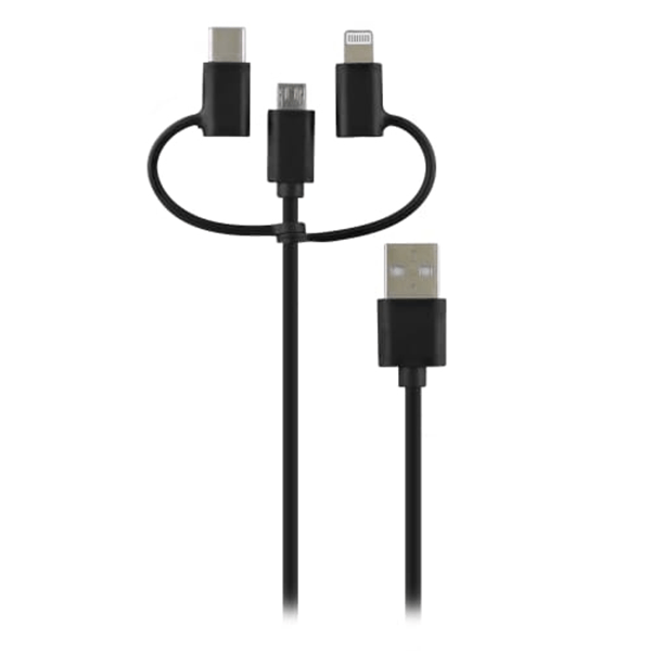 TNB WAY - USB/Micro USB 3 en 1 - USB-C - Cable de carga y sincronizaci?n Lightning de 1 m - Negro