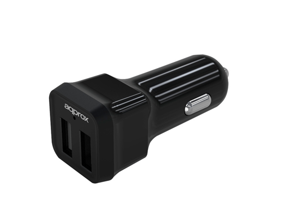 cargador approx para coche 2 usb 5v  2.4ah color negro appusbcar24b