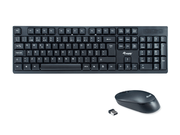 TECLADO Y MOUSE EQUIP WIRELESS 245222 1200 DPI MULTIMEDIA RESISTENTE DERRAMES PORTUGUES NEGRO 245222