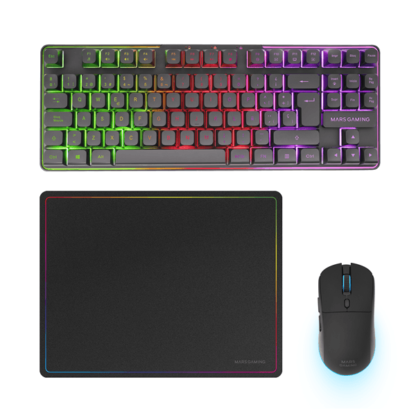 TECLADO MOUSE Y ALFOMBRILLA MARS GAMING MCPWTKLES NEGRO FRGB RAINBOW 3200DPI