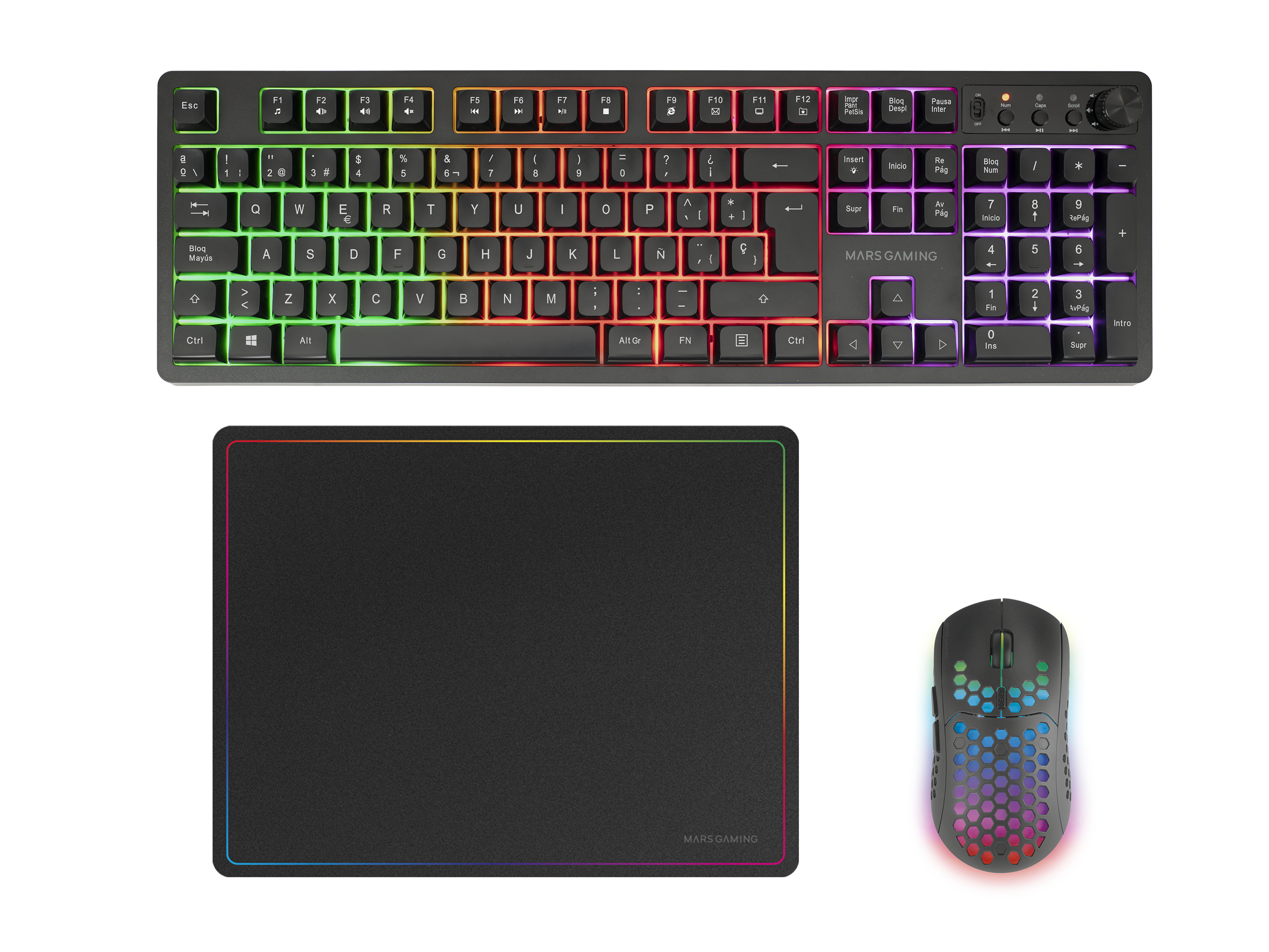 TECLADO MOUSE Y ALFOMBRILLA MARS GAMING MCPWXES NEGRO H-MECH FRGB 3200DPI