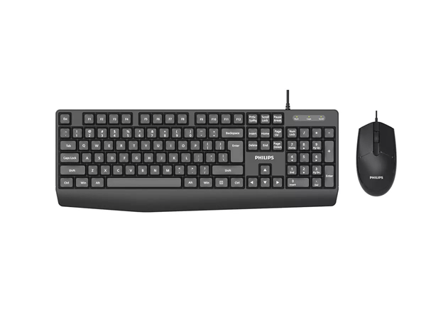 TECLADO Y MOUSE PHILIPS USB SPT6237B 1200 DPI RESISTENTE AGUA ERGONOMICO NEGRO