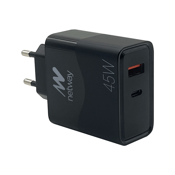 Cargador pared netway usb-a/usb c qc 3.0 45w