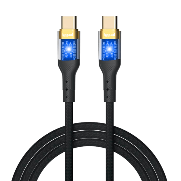 Cable USB-C a USB-C IGGUAL 3A 1 metro trenzado LED Negro - Imagen 2
