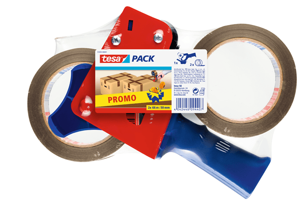PACK PRECINTADORA MANUAL CUERPO PLASTICO Y METAL + 2 ROLLOS 50MM.X66M. TESA 57455-00001-01
