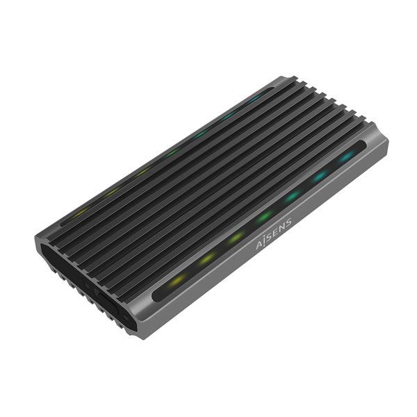aisens caja externa m.2 rgb gaming asm2-rgb011gr sata nvme a usb3.1 gen2, gris
