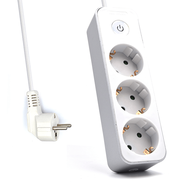 Regleta de alimentacion multiple welly enjoy 3 salidas schuko 16a con interruptor de encendido apagado blanco plateado WY13163