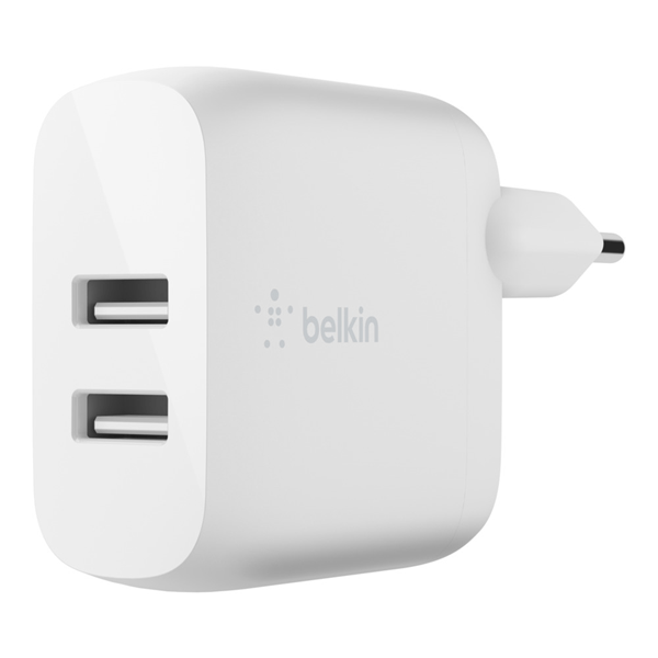 CARGADOR DOMÉSTICO BELKIN WCB002VFWH DOBLE USB-A BOOST CHARGE 12Wx2 COLOR BLANCO