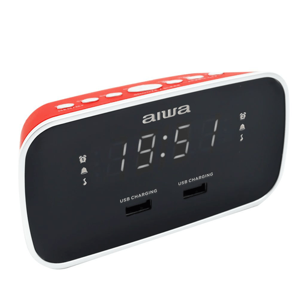 RELOJ DESPETADOR CON RADIO AIWA CRU-19 RED 2 PUERTOS USB DE CARGA 5V 2.4A