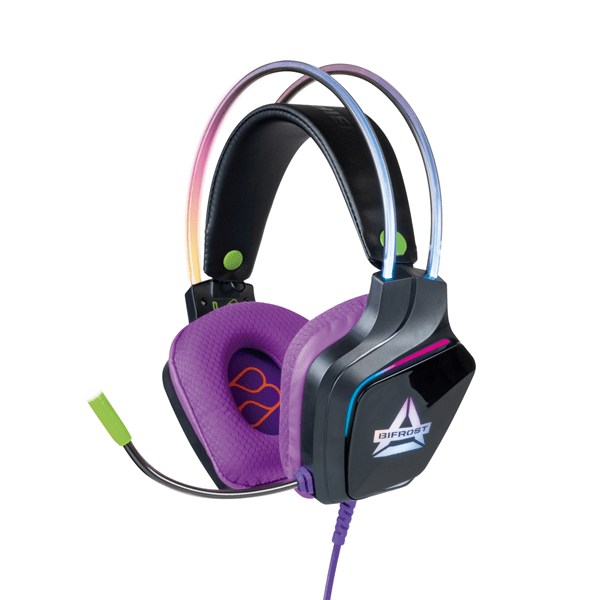 Auriculares gaming - FR-TEC Bifrost, Luz LED RGB, Micrófono flexible, Negro y Morado