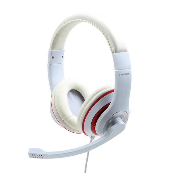 auriculares estereo gembird  color blanco con aro rojo