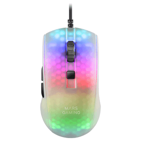 MOUSE MARS GAMING MMR TRANSLUCIDO WHITE OPTICO 12800DPI  ULTRA LIGERO 58g ILUMINACION RGB SWITCHES MECANICOS HUANO PROGRAMABLES