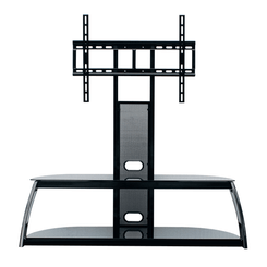 MESA CON SOPORTE APPROX PARA TV DE 30-63" BALDAS DE CRISTAL TEMPLADO 5mm CONJUNTO EN COLOR NEGRO 1118x508x1372mm