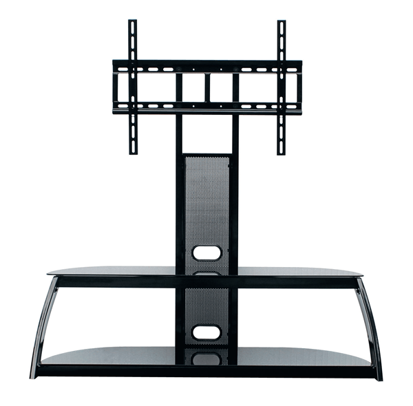 MESA CON SOPORTE APPROX PARA TV DE 30-63" BALDAS DE CRISTAL TEMPLADO 5mm CONJUNTO EN COLOR NEGRO 1118x508x1372mm