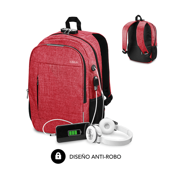 mochila portatil 16´´ subblim urban lock red